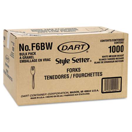 Dart Style Setter Mediumweight Plastic Forks, White, 1000/Carton (F6BW)