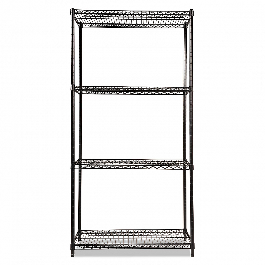 NSF Certified Industrial Four-Shelf Wire Shelving Kit, 36w x 18d x 72h, Black (SW503618BL)