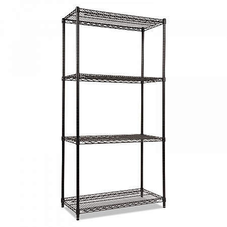 NSF Certified Industrial Four-Shelf Wire Shelving Kit, 36w x 18d x 72h, Black (SW503618BL)