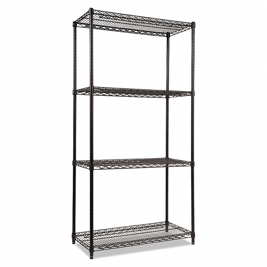 NSF Certified Industrial Four-Shelf Wire Shelving Kit, 36w x 18d x 72h, Black (SW503618BL)