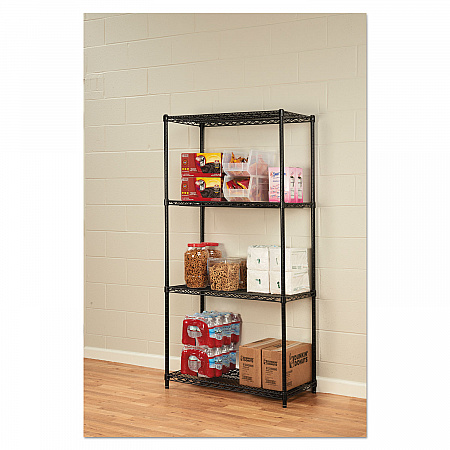 NSF Certified Industrial Four-Shelf Wire Shelving Kit, 36w x 18d x 72h, Black (SW503618BL)