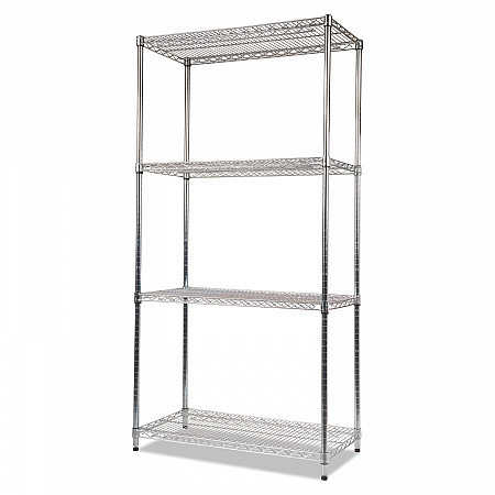 NSF Certified Industrial Four-Shelf Wire Shelving Kit, 36w x 18d x 72h, Silver (SW503618SR)
