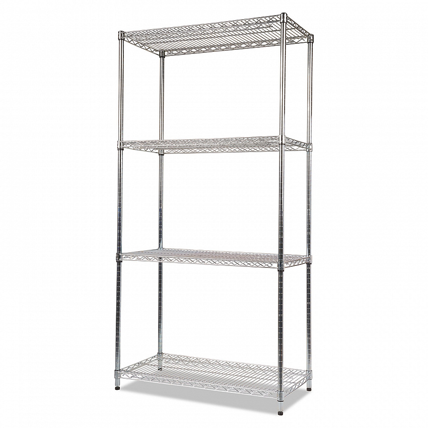 NSF Certified Industrial Four-Shelf Wire Shelving Kit, 36w x 18d x 72h, Silver (SW503618SR)
