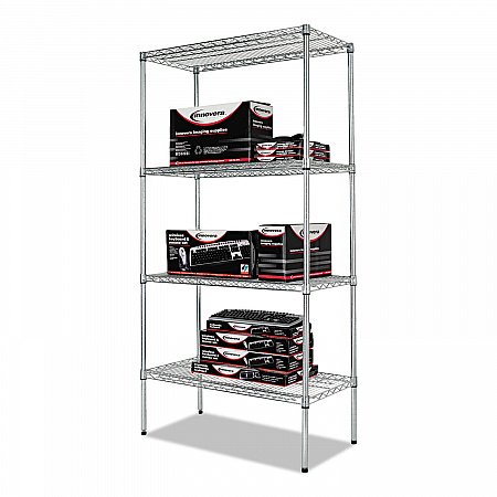 NSF Certified Industrial Four-Shelf Wire Shelving Kit, 36w x 18d x 72h, Silver (SW503618SR)