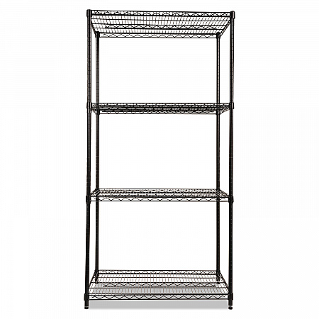 NSF Certified Industrial Four-Shelf Wire Shelving Kit, 36w x 24d x 72h, Black (SW503624BL)