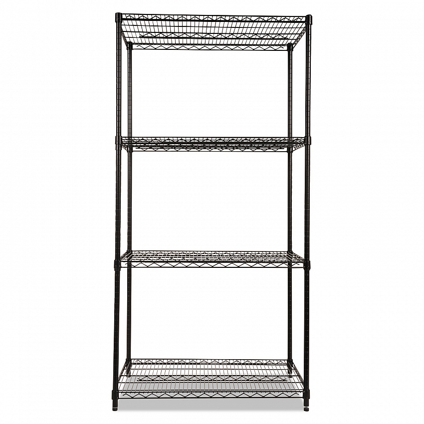 NSF Certified Industrial Four-Shelf Wire Shelving Kit, 36w x 24d x 72h, Black (SW503624BL)
