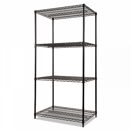 NSF Certified Industrial Four-Shelf Wire Shelving Kit, 36w x 24d x 72h, Black (SW503624BL)
