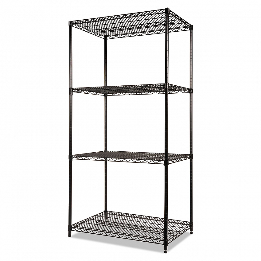 NSF Certified Industrial Four-Shelf Wire Shelving Kit, 36w x 24d x 72h, Black (SW503624BL)
