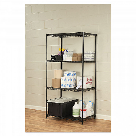 NSF Certified Industrial Four-Shelf Wire Shelving Kit, 36w x 24d x 72h, Black (SW503624BL)