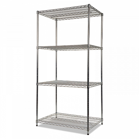 NSF Certified Industrial Four-Shelf Wire Shelving Kit, 36w x 24d x 72h, Silver (SW503624SR)