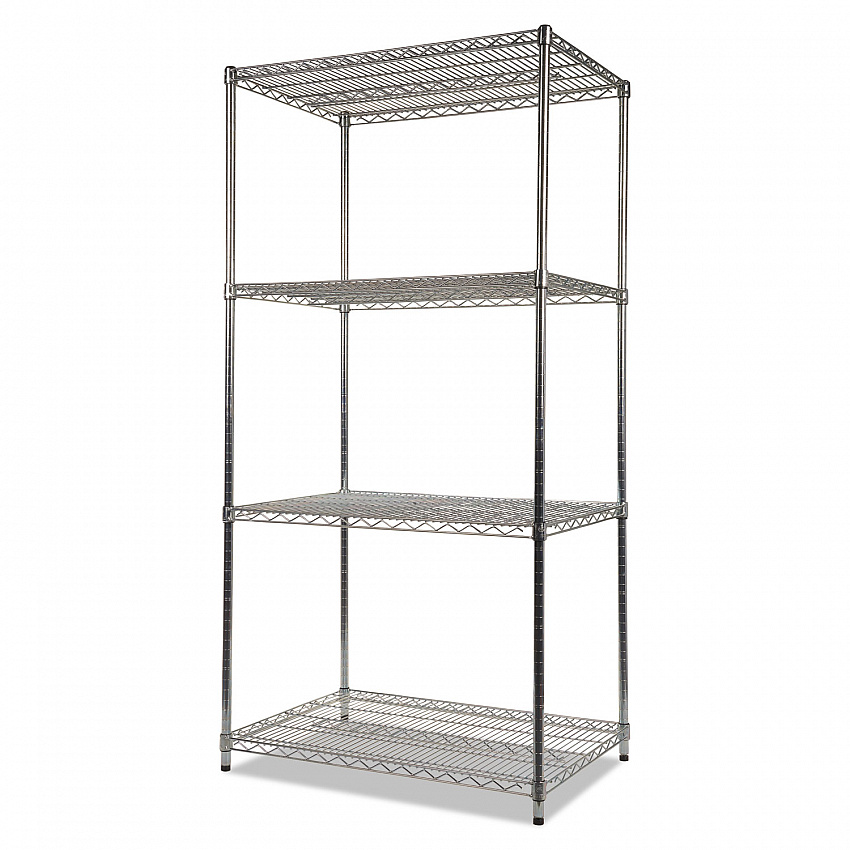 NSF Certified Industrial Four-Shelf Wire Shelving Kit, 36w x 24d x 72h, Silver (SW503624SR)