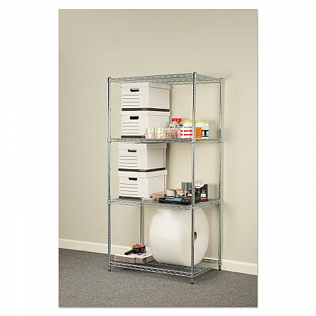 NSF Certified Industrial Four-Shelf Wire Shelving Kit, 36w x 24d x 72h, Silver (SW503624SR)