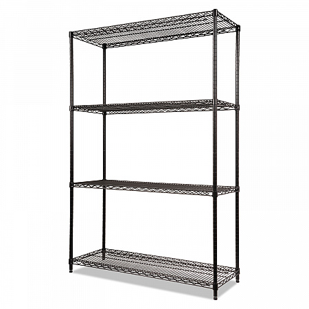 NSF Certified Industrial Four-Shelf Wire Shelving Kit, 48w x 18d x 72h, Black (SW504818BL)