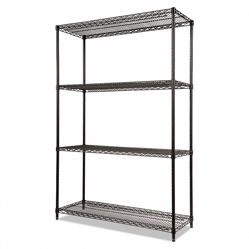 NSF Certified Industrial Four-Shelf Wire Shelving Kit, 48w x 18d x 72h, Black (SW504818BL)