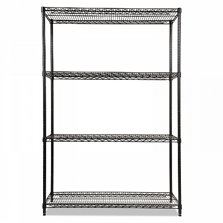 NSF Certified Industrial Four-Shelf Wire Shelving Kit, 48w x 18d x 72h, Black (SW504818BL)