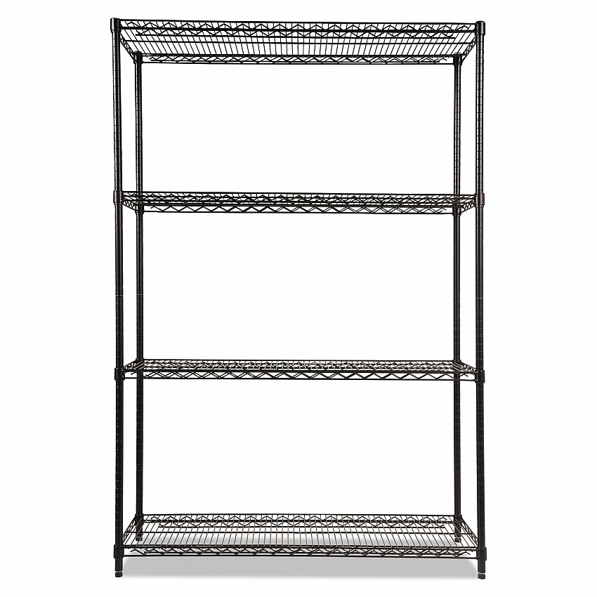 NSF Certified Industrial Four-Shelf Wire Shelving Kit, 48w x 18d x 72h, Black (SW504818BL)