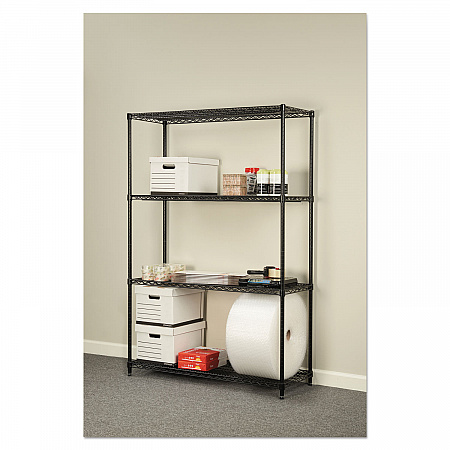 NSF Certified Industrial Four-Shelf Wire Shelving Kit, 48w x 18d x 72h, Black (SW504818BL)