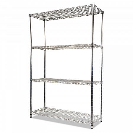 NSF Certified Industrial Four-Shelf Wire Shelving Kit, 48w x 18d x 72h, Silver (SW504818SR)