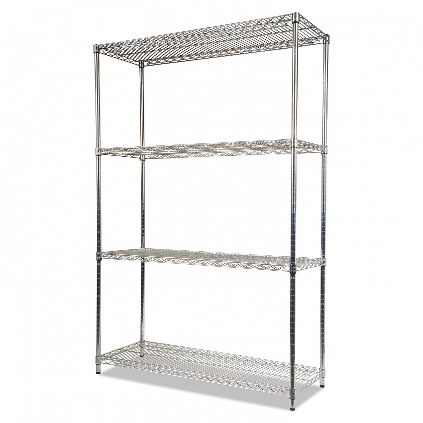 NSF Certified Industrial Four-Shelf Wire Shelving Kit, 48w x 18d x 72h, Silver (SW504818SR)