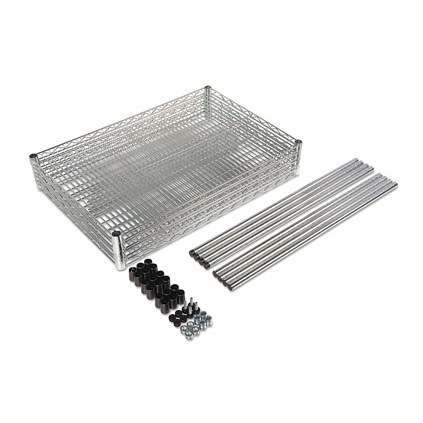 NSF Certified Industrial Four-Shelf Wire Shelving Kit, 48w x 24d x 72h, Silver (SW504824SR)