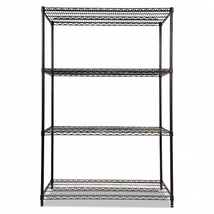 NSF Certified Industrial Four-Shelf Wire Shelving Kit, 48"w x 24"d x 72"h, Black (SW504824BL)