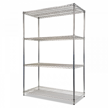 NSF Certified Industrial Four-Shelf Wire Shelving Kit, 48w x 24d x 72h, Silver (SW504824SR)