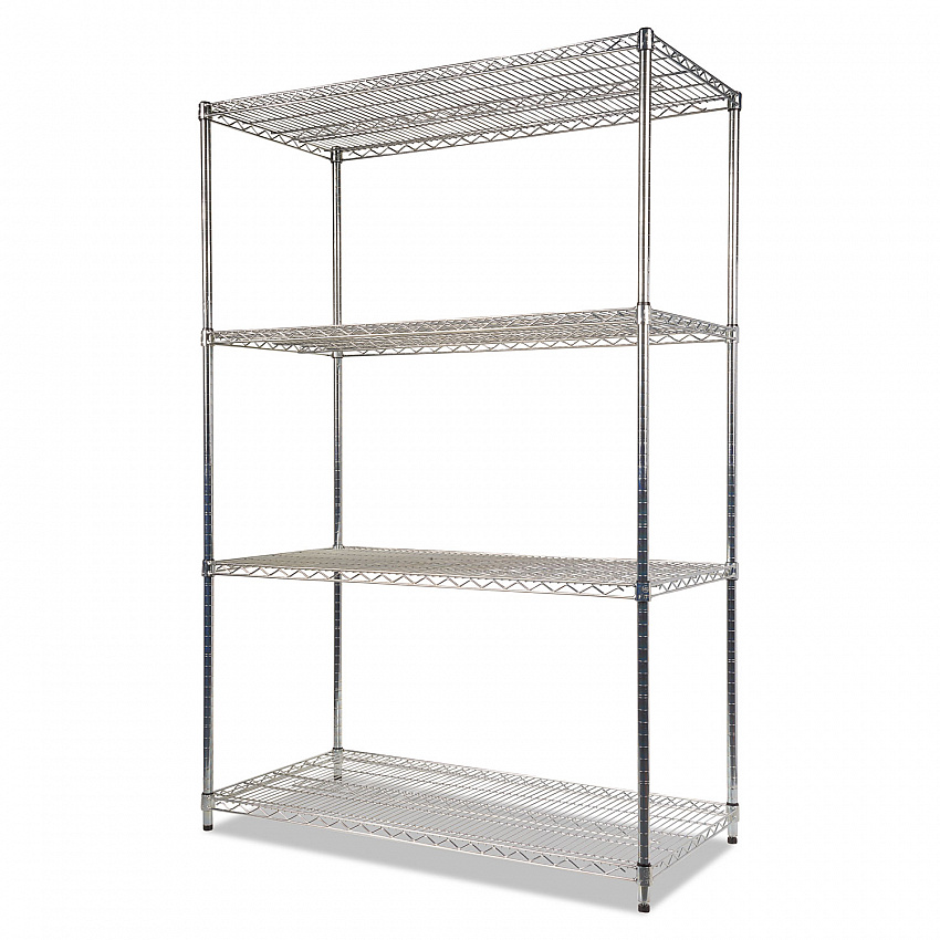NSF Certified Industrial Four-Shelf Wire Shelving Kit, 48w x 24d x 72h, Silver (SW504824SR)