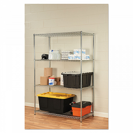 NSF Certified Industrial Four-Shelf Wire Shelving Kit, 48w x 24d x 72h, Silver (SW504824SR)