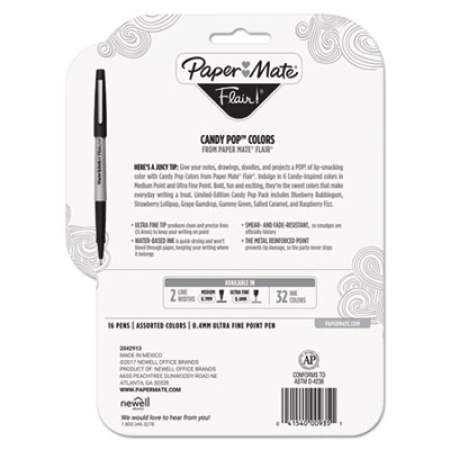 Paper Mate Flair Felt Tip Porous Point Pen, Stick, Extra-Fine 0.4 mm, Assorted Ink Colors, Gray Barrel, 16/Pack (2027233)