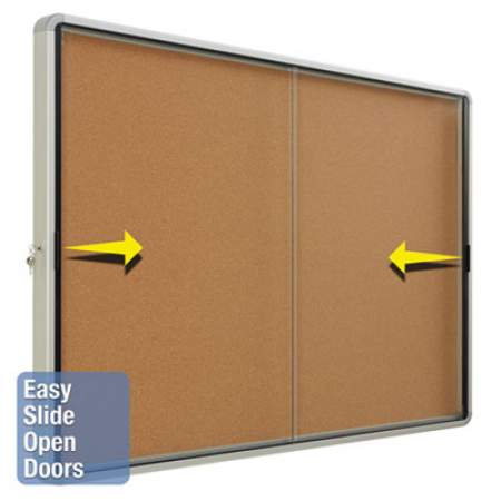 Quartet Enclosed Indoor Cork Bulletin Board w/Sliding Glass Doors, 56 x 39, Silver Frame (EISC3956)