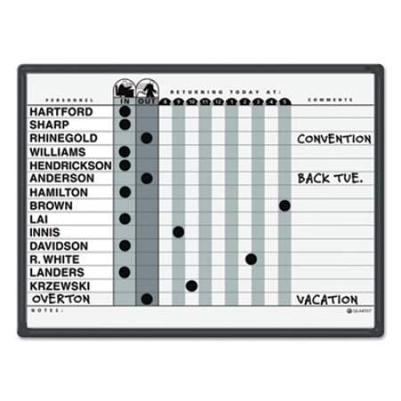 Quartet Magnetic Employee In/Out Board, Porcelain, 24 x 18, Gray/Black, Aluminum Frame (781G)