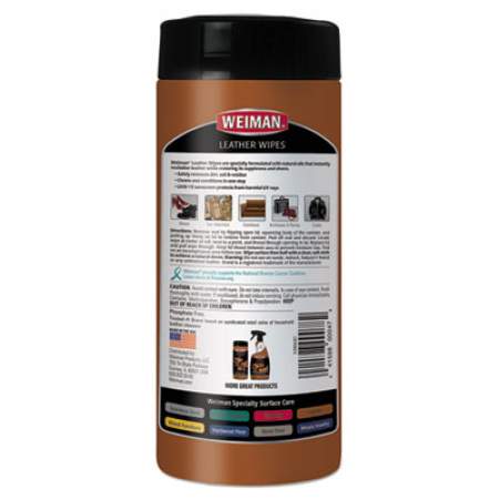 WEIMAN Leather Wipes, 7 x 8, 30/Canister, 4 Canisters/Carton (91CT)