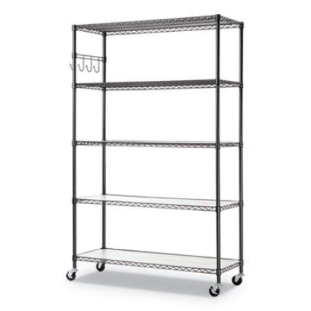Alera 5-Shelf Wire Shelving Kit with Casters and Shelf Liners, 48w x 18d x 72h, Black Anthracite (SW654818BA)