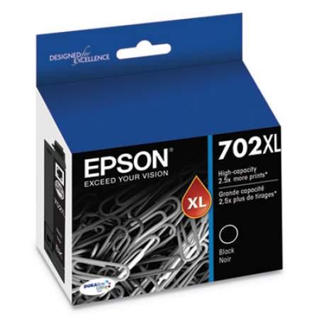 Epson T702XL120-S (702XL) DURABrite Ultra High-Yield Ink, 1,100 Page-Yield, Black