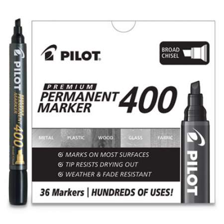 Pilot Premium 400 Permanent Marker, Broad Chisel Tip, Black, 36/Pack (44144)