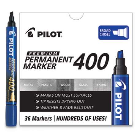 Pilot Premium 400 Permanent Marker, Broad Chisel Tip, Blue, 36/Pack (44145)