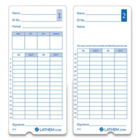 Time Clock Cards for Lathem Time 400E, Two Sides, 3 x 7, 100/Pack (E14100)