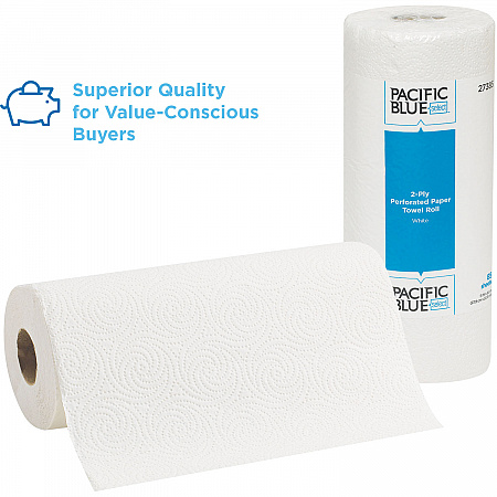 Pacific Blue Select Two-Ply Perforated Paper Kitchen Roll Towels, 2-Ply, 11 x 8.8, White, 85/Roll, 30 Rolls/Carton (27385)