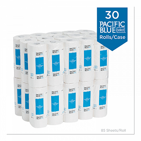 Pacific Blue Select Two-Ply Perforated Paper Kitchen Roll Towels, 2-Ply, 11 x 8.8, White, 85/Roll, 30 Rolls/Carton (27385)