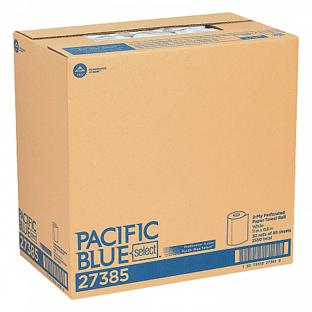 Pacific Blue Select Two-Ply Perforated Paper Kitchen Roll Towels, 2-Ply, 11 x 8.8, White, 85/Roll, 30 Rolls/Carton (27385)