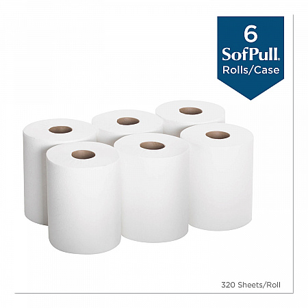 SofPull CenterPull Perforated Paper Towels, 1-Ply, 7.8 x 15, White, 320/Roll, 6 Rolls/Carton (28124)