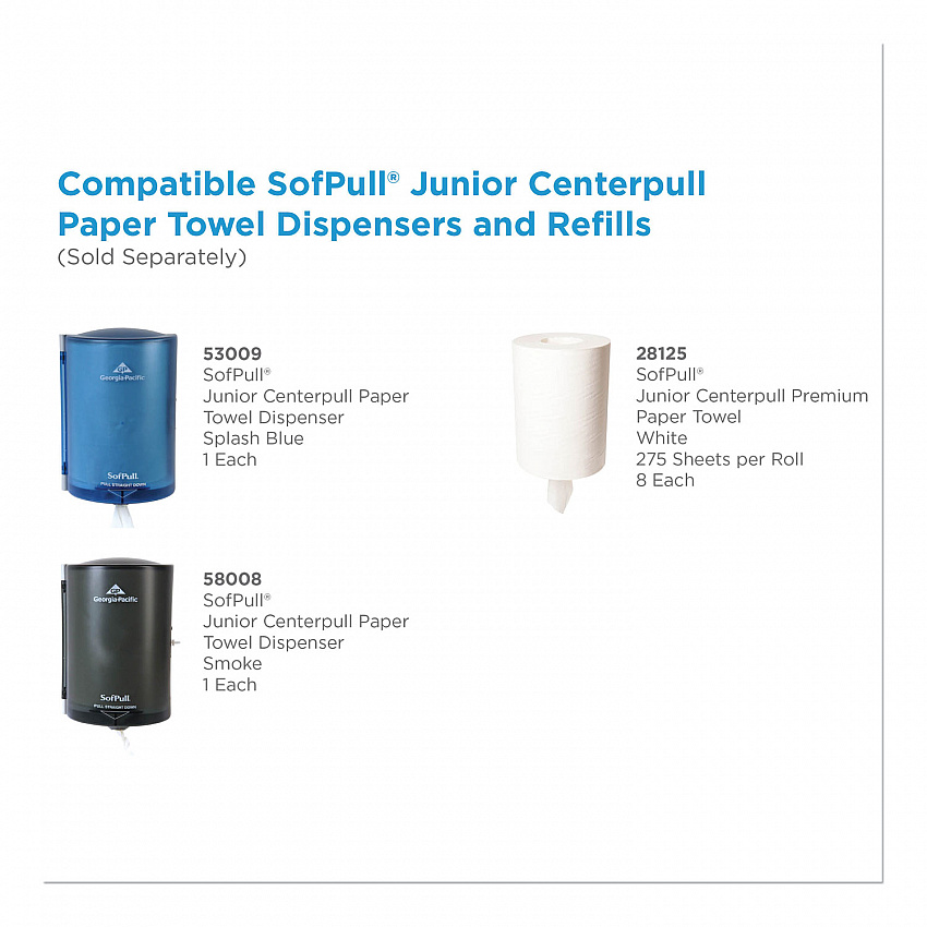SofPull Premium Junior Capacity Towel, 1-Ply, 7.8 x 14.8, White, 225/Roll, 8 Rolls/Carton (28125)
