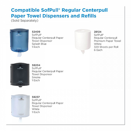 SofPull CenterPull Perforated Paper Towels, 1-Ply, 7.8 x 15, White, 320/Roll, 6 Rolls/Carton (28124)