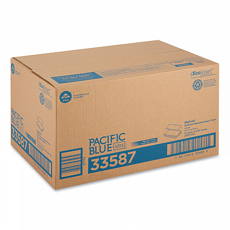 Pacific Blue Ultra Folded Recycled Paper Towels, 1-Ply, 10.2 x 10.8, White, 220/Pack, 10 Packs/Carton (33587)