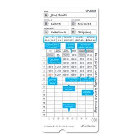 Time Card for uPunch, HN2000, HN4000, HN4600 Bundle, 100/Pk (HNTCL2100)