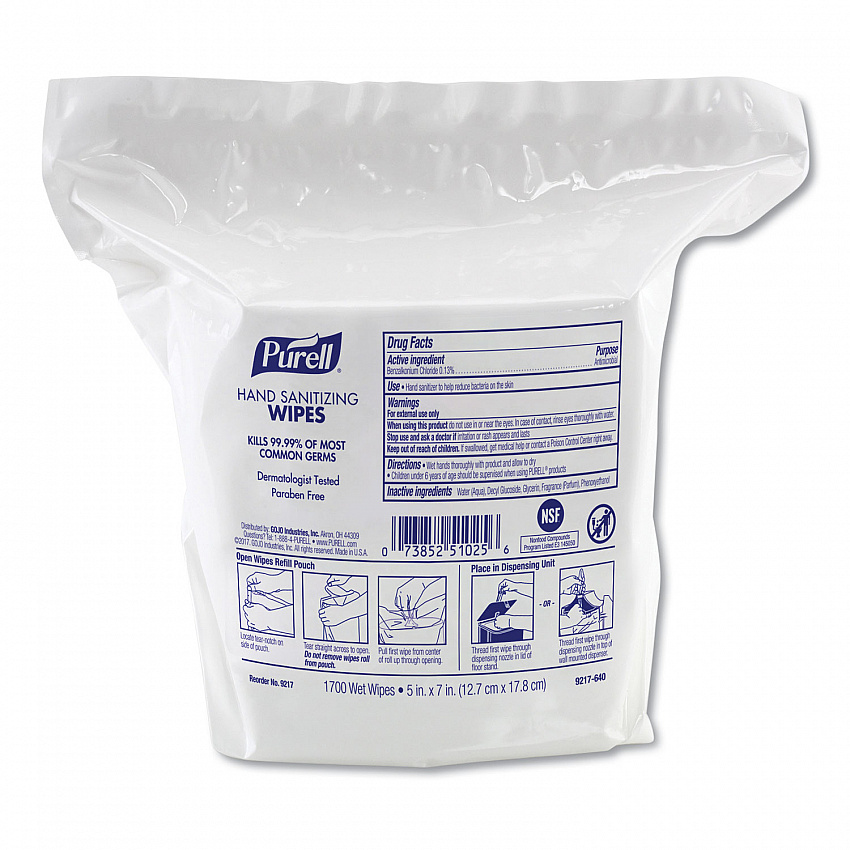 Hand Sanitizing Wipes, 3-Ply, 8.25 x 14.06, Fresh Citrus Scent, White, 1,700 Wipes/Pouch, 2 Pouches/Carton (921702)