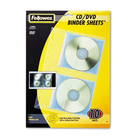 Fellowes CD/DVD Protector Sheets for Three-Ring Binder, Clear, 10/Pack (95304)