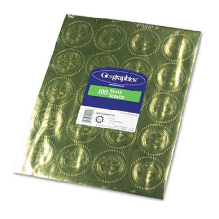 Geographics Self-Adhesive Embossed Seals, 2" dia., Gold, 20/Sheet, 5 Sheets/Pack (20014)
