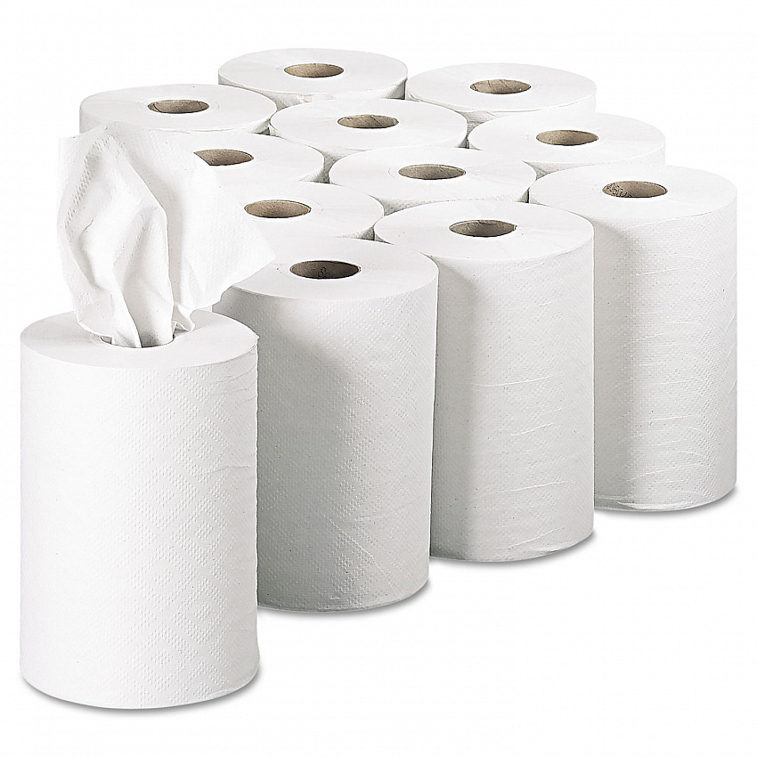 Pacific Blue Basic Recycled Paper Towel Roll, 1-Ply, 7.88" x 350 ft, White, 12 Rolls/Carton (28706)
