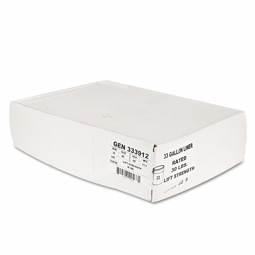 High-Density Can Liners, 33 gal, 9 mic, 33" x 39", Natural, Perforated Roll, 25 Bags/Roll, 20 Rolls/Carton (333912)